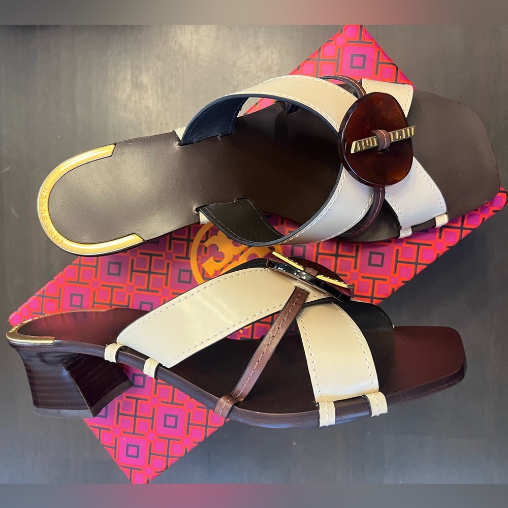 NIB Tory Burch Crisscross Knotted Leather Mule Sandals
